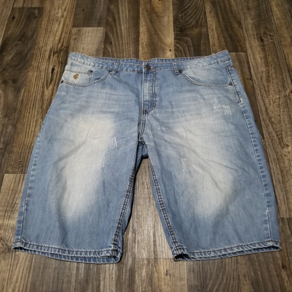 Y2K Rocawear Baggy Denim Jorts Shorts Blue Size 40 Embroidered Grunge